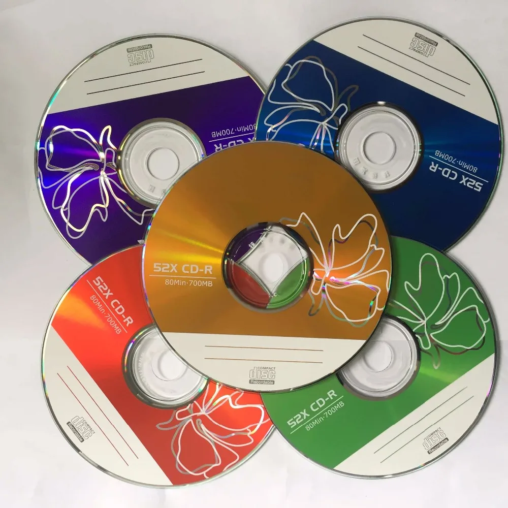 Оптовая 50discs Класс + 52x700 mb пустой разноцветные печатные CD-R