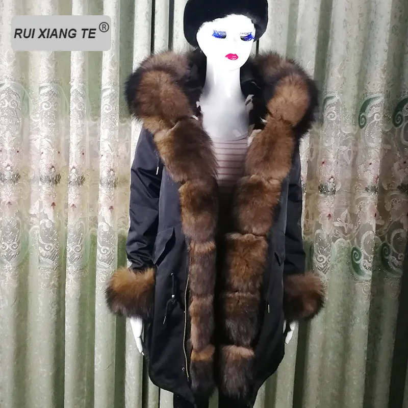 

New trends women real fur coat parka with natural fox fur winter jacket real fox fur with hood fur liner real mink fur coat