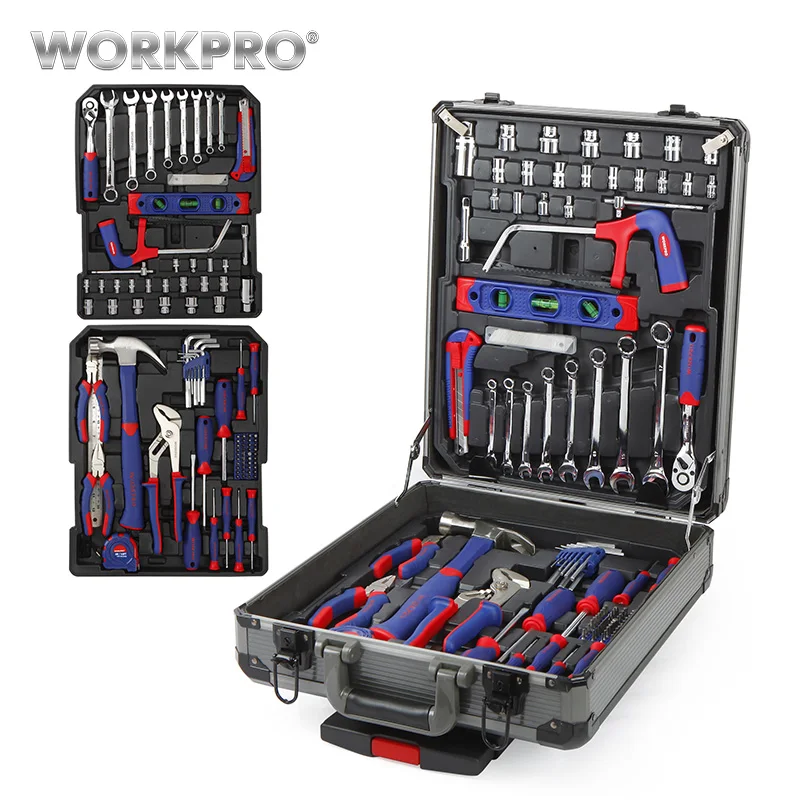 WORKPRO 111PC чехол на колесиках набор инструментов алюминиевый ящик набор инструментов для дома