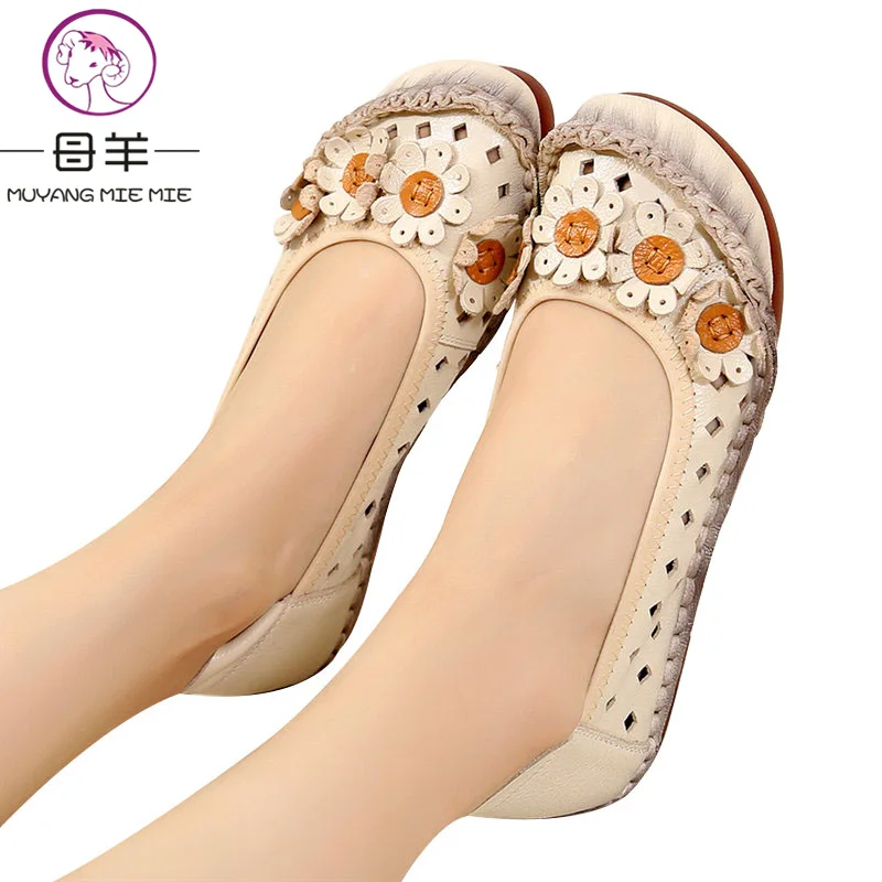 

MUYANG 2019 Summer Shoes Woman New Elegant Brand Mesh Sandals Women Genuine Leather Flat Sandals Plus Size Women Sandals