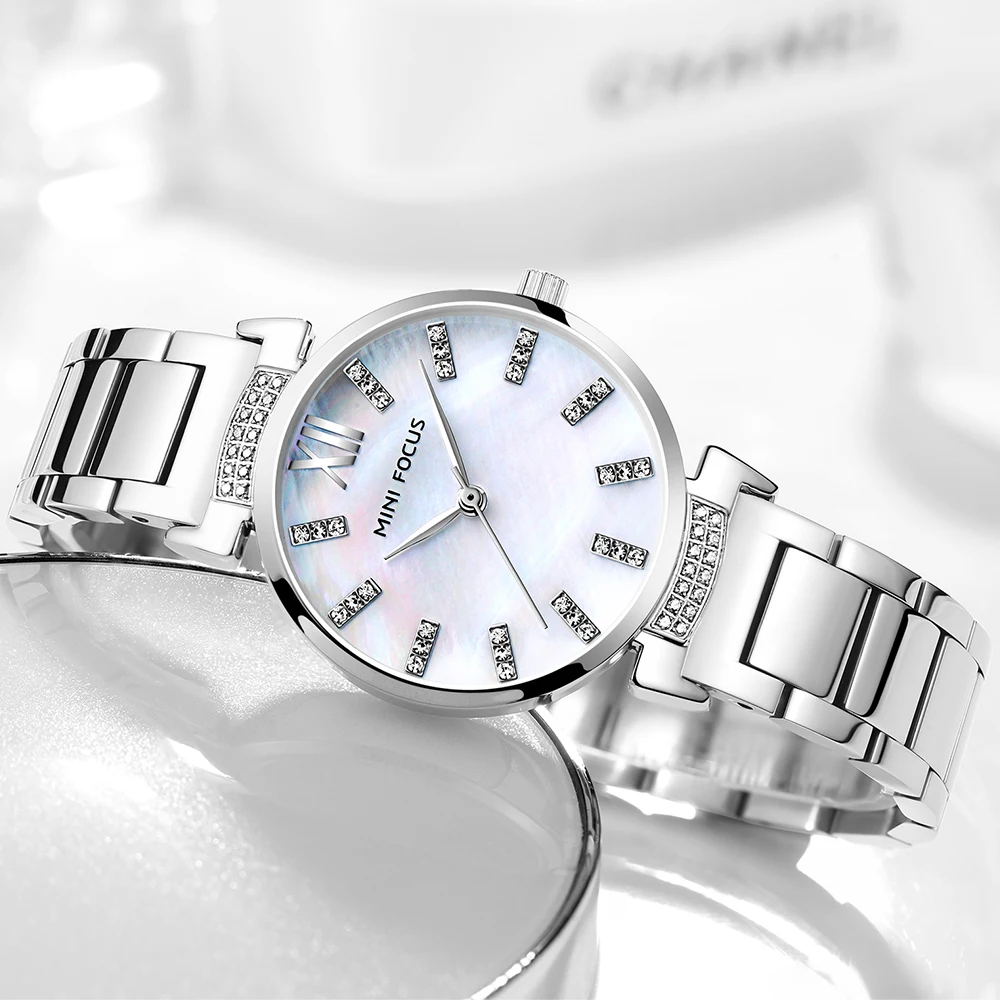 

MINI FOCUS Top Brand Luxury Classic Women Watch Quartz Clock Stainless Steel Strap Crystal Decoration Elegant Ladies Wristwatch