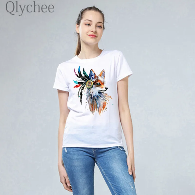 Qlychee крутые женские футболки с рисунком оленя топы коротким рукавом вырез