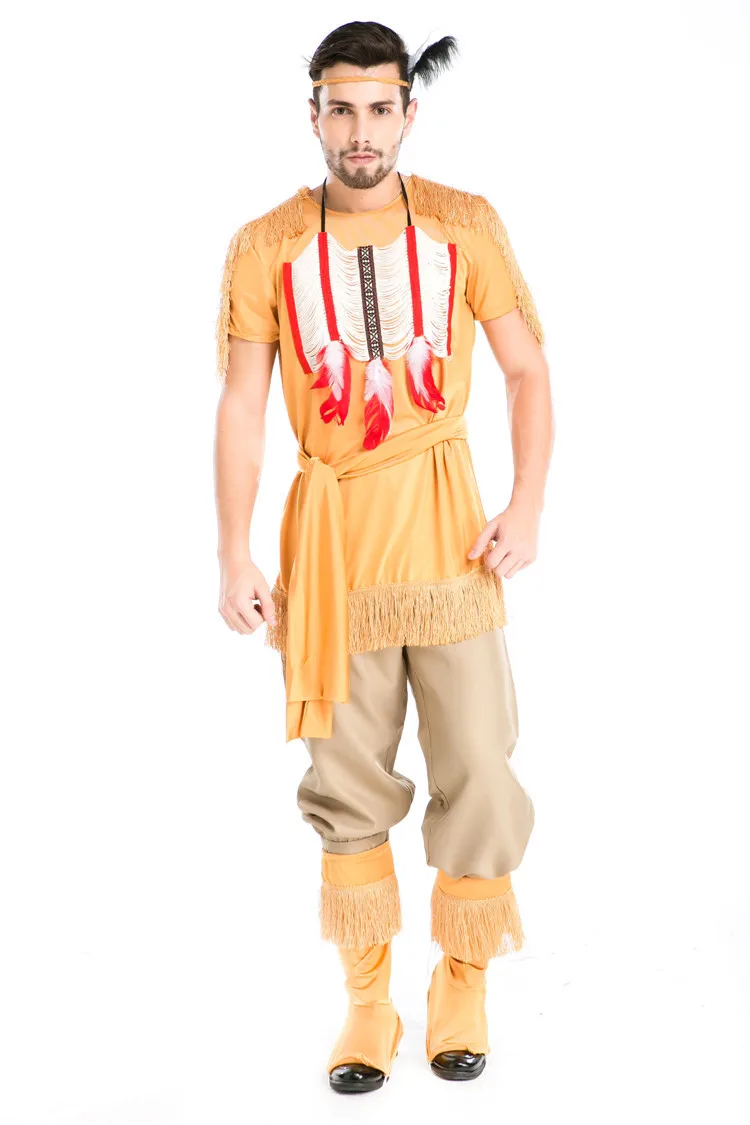 

Halloween Party Cosplay Adult Native Red Indian Man Brave Warrior Chief Up Cowboy Costume Primitive Savage Men Chiefs Clothing