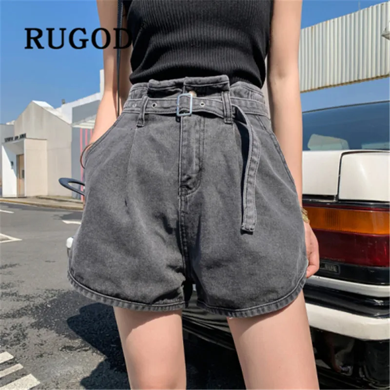 RUGOD 2019 Новая мода высокая талия джинсовые шорты слизь повседневное pantalones, mujer дым серый пояс Короткие mujer