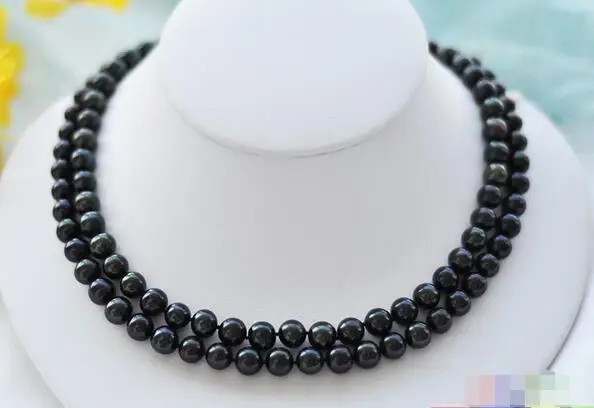 

Hot selling free shipping******* 2row 9mm BLACK ROUND FRESHWATER PEARL NECKLACE MABE CLASP