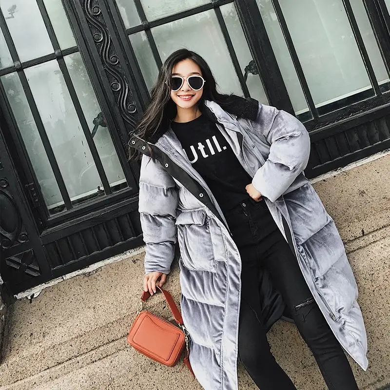 2018 Winter New Gold Velvet Plus Size Women Down Cotton Parka Female Big Pockets Hooded Warm Thick Loose Casual Coat Jacket D44 2018 Winter New Gold Velvet Plus Size Women Down Cotton Parka Female Big Pockets Hooded Warm Thick Loose Casual Coat Jacket D44