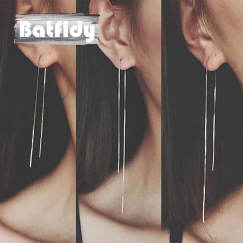 

S925 Sterling Silver Female Long Tassel Stud Earrings Fashion HF008