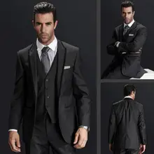 New Arrival Custom Made Fashion Dark Gary Men Suit Double Breasted Traje De Hombre Slim Men Business Suits (Jacket+Pants+Vest)