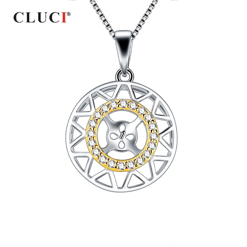 

CLUCI 925 Sterling Silver Round Shape Women Wish Pearl Pendant Mounting Silver 925 Charms Pendant Gift Jewelry