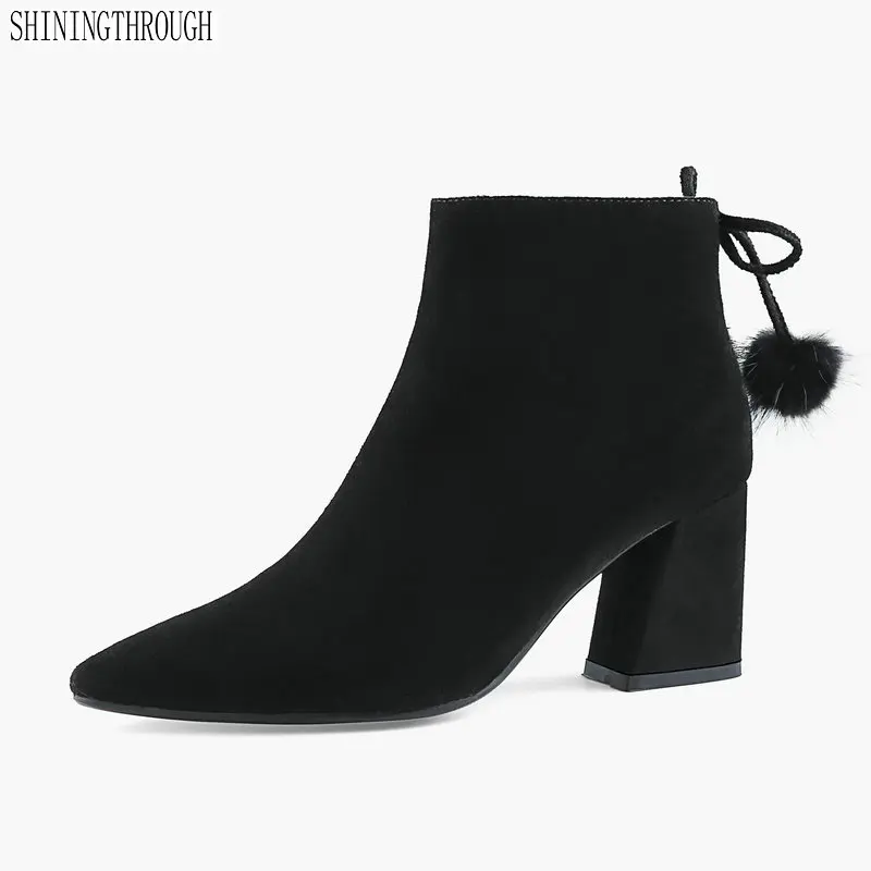 

2019 Brand Fashion Genuine Leather Women Snow Boots Cow Suede Sexy Ankle Boots Pointed Toe Winter Shoes Women Boots 34-43