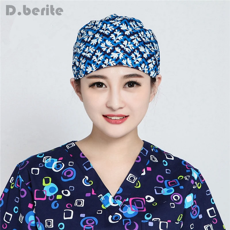 

Men Women Doctor Nurse Printing Scrub Cap Unisex Solid Medical Lab Surgical Surgery Hat Newest DAJ9303-9306