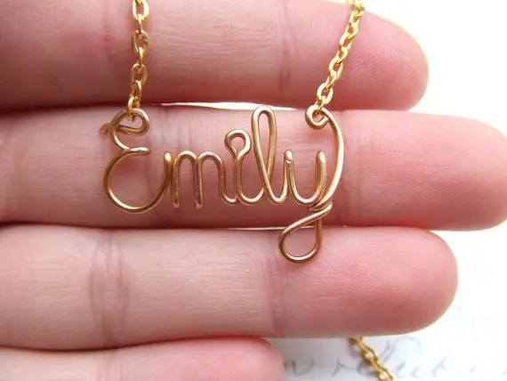 PINJEAS Custom Name Pendant Necklace Personalized Words wire wrap