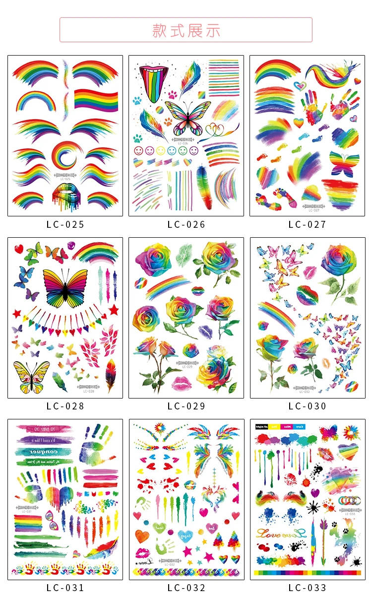 Rocooart радужные тату наклейки мерцающие цветы тату Красочные бабочки поддельные татуировки перья временные татуировки наклейки