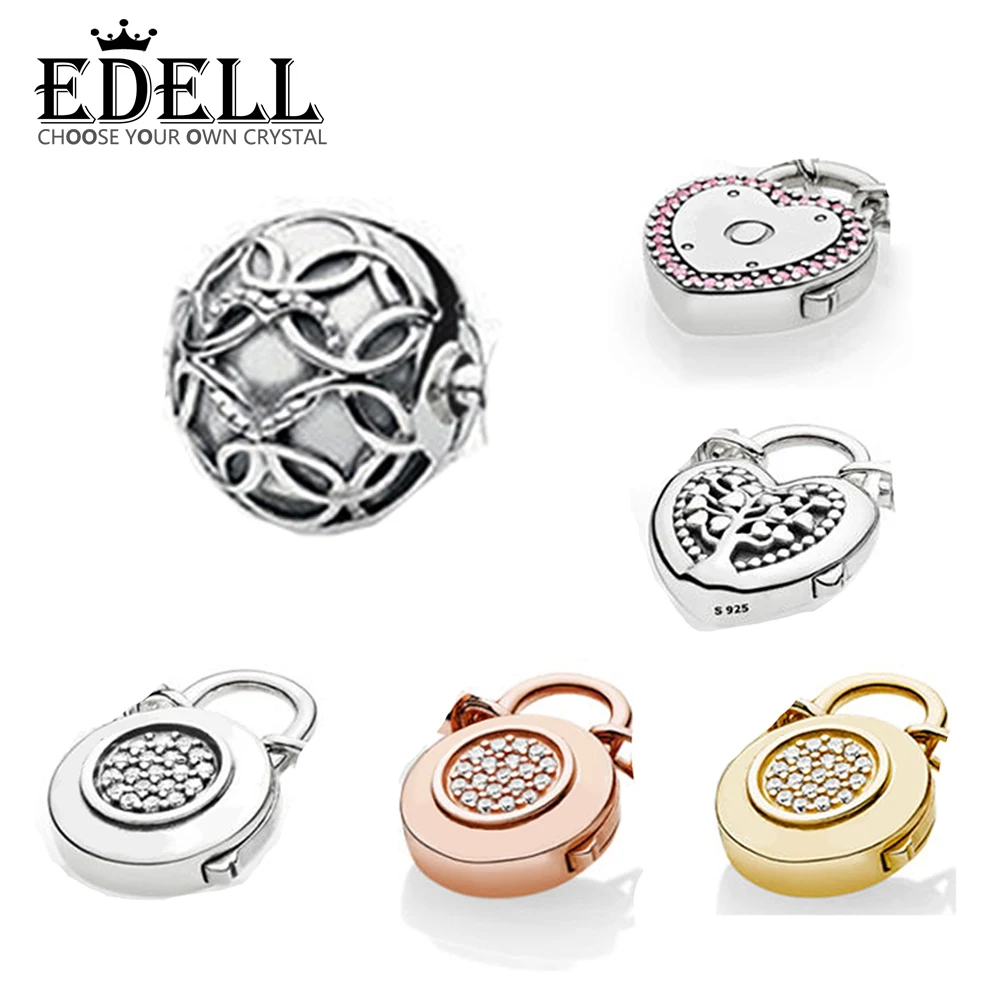 

EDELL 100% 925 Sterling Silver New 1:1 Original Charm Bracelet Buckle Heart-Shaped Rose Gold 18K Gold Retro Women Jewelry Gift