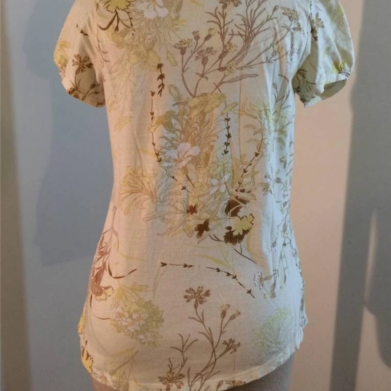 Caribbean Joe knit top size S small yellow floral print blouse cotton blend (2)