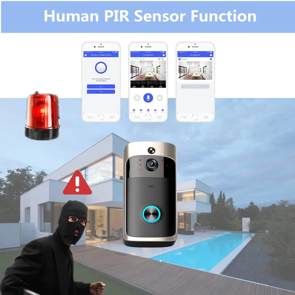 wireless video doorbell Wifi ip intercom door bell camera Audio video call 720P HD wateproof battery PIR smart home apartment wireless video doorbell Wifi ip intercom door bell camera Audio video call 720P HD wateproof battery PIR smart home apartment