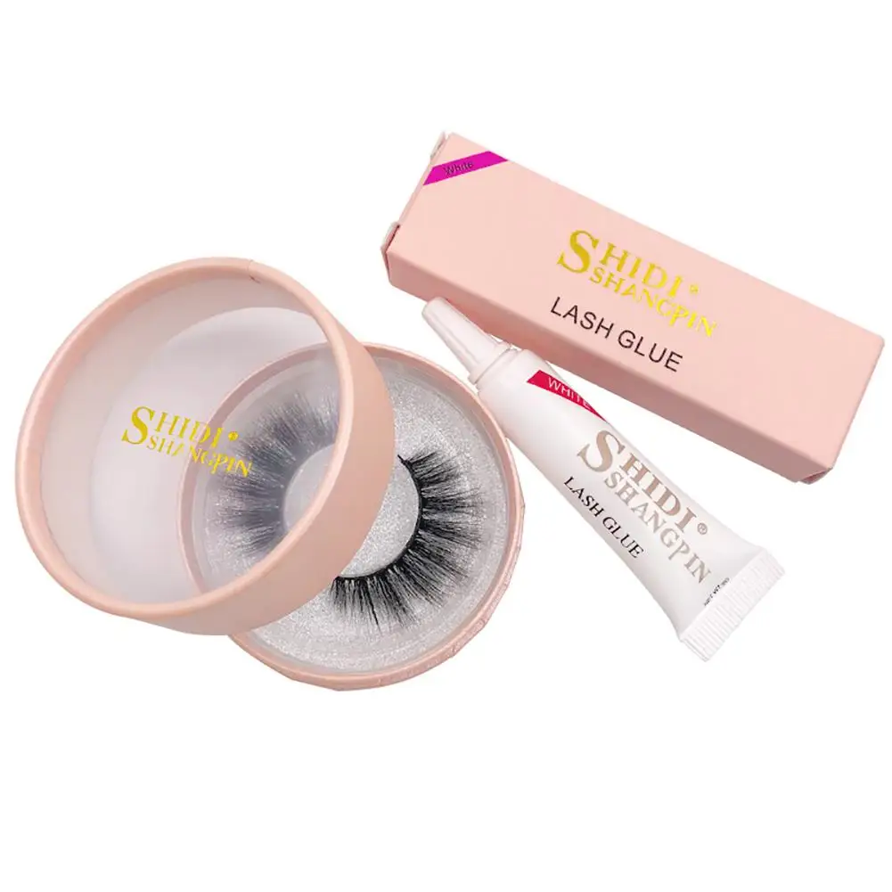 

SHIDI SHANGPIN Hand Made 3D Mink Hair False Eyelashes + 9ml Reusable White Eyelash Glue Set Beauty Makeup Tools