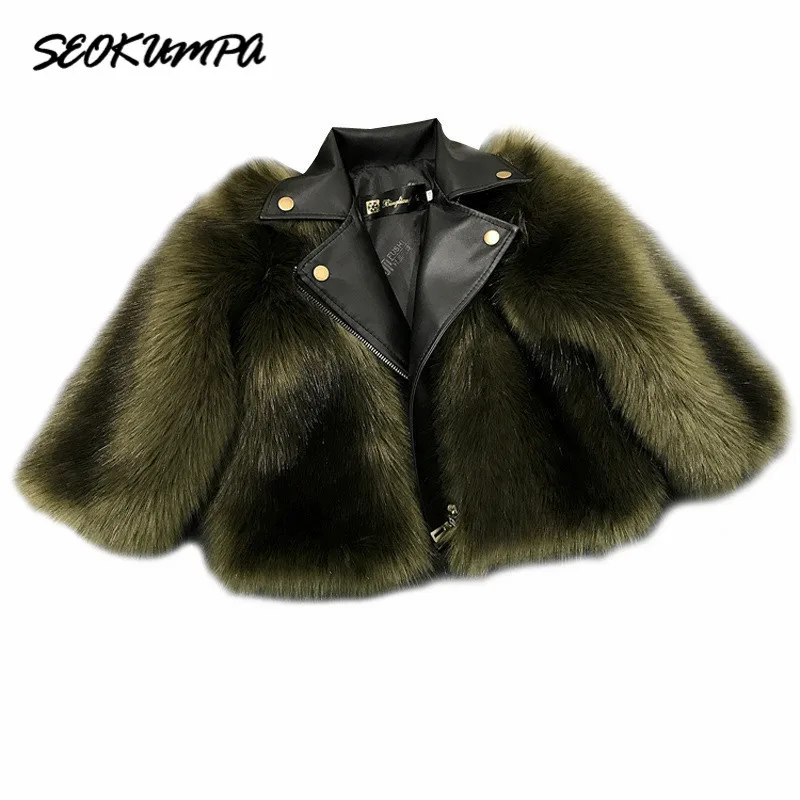 

New 2018 Winter Baby Girls Faux Fox Fur Coat Warm Outwear Soft Leather Fur Baby Girls Jacket Princess Parkas Girls Clothing