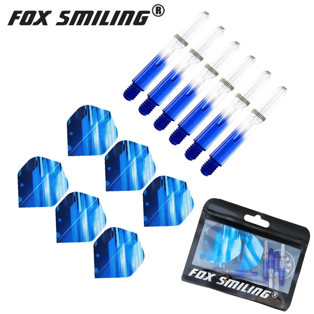 6 шт. нейлоновые дротики валы с 6 шт. PET полеты Fox Smiling 2BA 35 мм Дротика валы и шесть цветов аксессуары для игры в Дартс - Цвет: blue