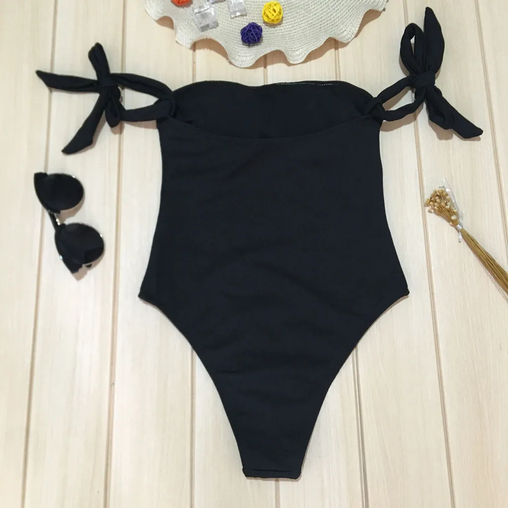 Сексуальный черный сдельный купальник, женский купальник, Женский Одноцветный монокини с открытыми плечами, купальный костюм, летняя пляжная одежда