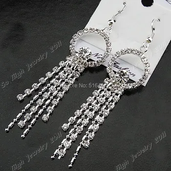 

Top 6pairs Promotions Direct Selling Silver Full CZ Rhinestones Prong Wedding Women Circle Tassel Drop Earrings Wholesale A998