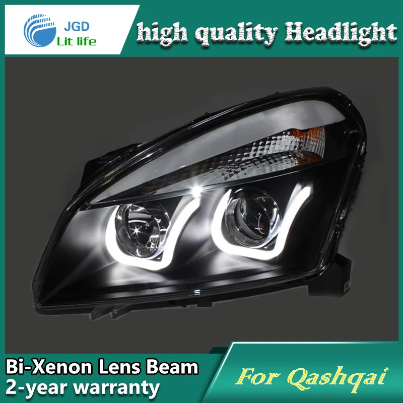 Car Styling Head Lamp case for Nissan Qashqai 2008-12 Headlights LED Headlight DRL Lens Double Beam Bi-Xenon HID car Accessories car styling head lamp case for nissan tiida headlights 2008 2010 tiida led headlight drl h7 d2h hid option angel eye bi xenon