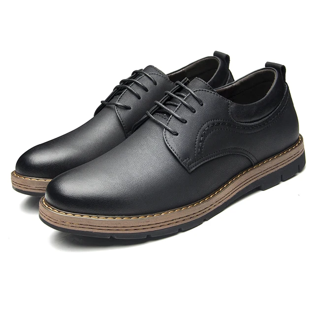 SHENGKUANG Genuine Leather Men Shoes Casual Fashion Black
