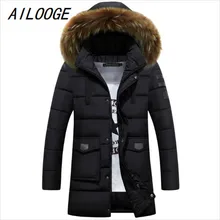 AILOOGE-25 градусов температура Зимняя парка мужская с хлопковой подкладкой Длинная черная Толстая теплая с воротником из меха енота повседневная одежда