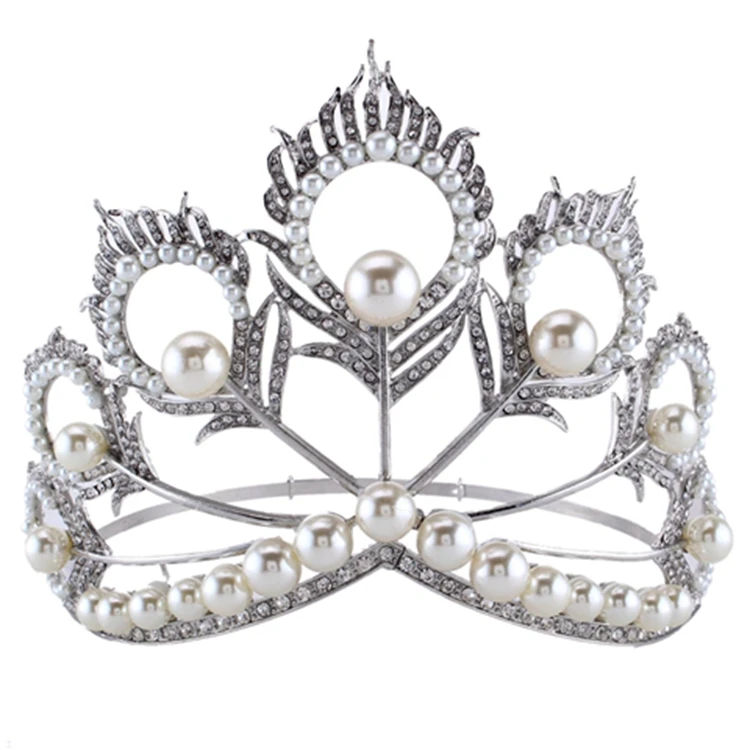 Европейский стиль винтаж барокко цвет жемчуг/серебро горный хрусталь корона для невесты украшение для головы