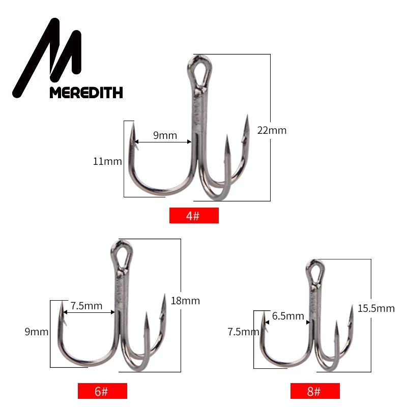 MEREDITH 20Pcs/lot Fishing Hooks High Steel Carbon Material Treble Fishing Hook Round Folded Saltwater Bass 4# 6# 8# Tackle Tool