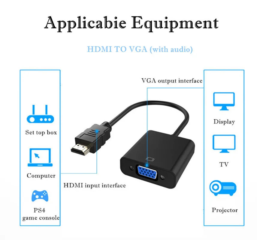 Ataliqi HDMI в VGA адаптер HDMI Мужской в VGA Женский видео конвертер 1080P цифро-аналоговый аудио для ПК ноутбук планшет проектор