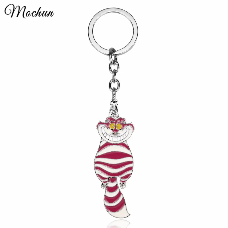 

MQCHUN Movie Alice in Wonderland Metal Keychain Cheshire Cat Enamel Keyring Key Rings Fashion Cartoon Key Chains For Bags Cars