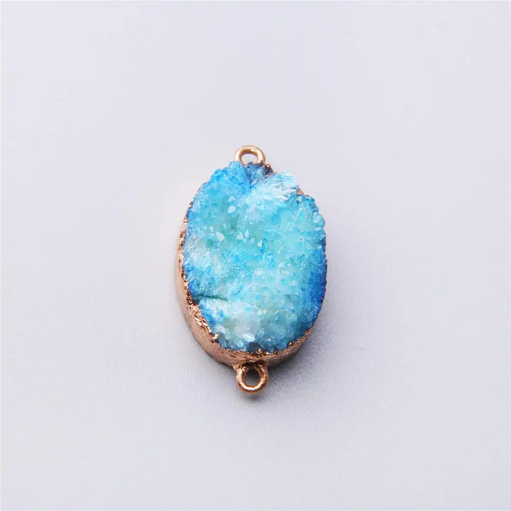 

Big blue Crystal Cluster connect Pendants Gold Plating Irregular agates Druzy Stone connect Pendant Pendulum For Jewelry Making