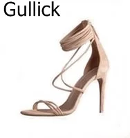 

Summer Fashion Shoes Celebrity Carpet Same Model Suede Leather Strappy Sandals Stiletto Cross Strap Back Zipper Dress Shoes
