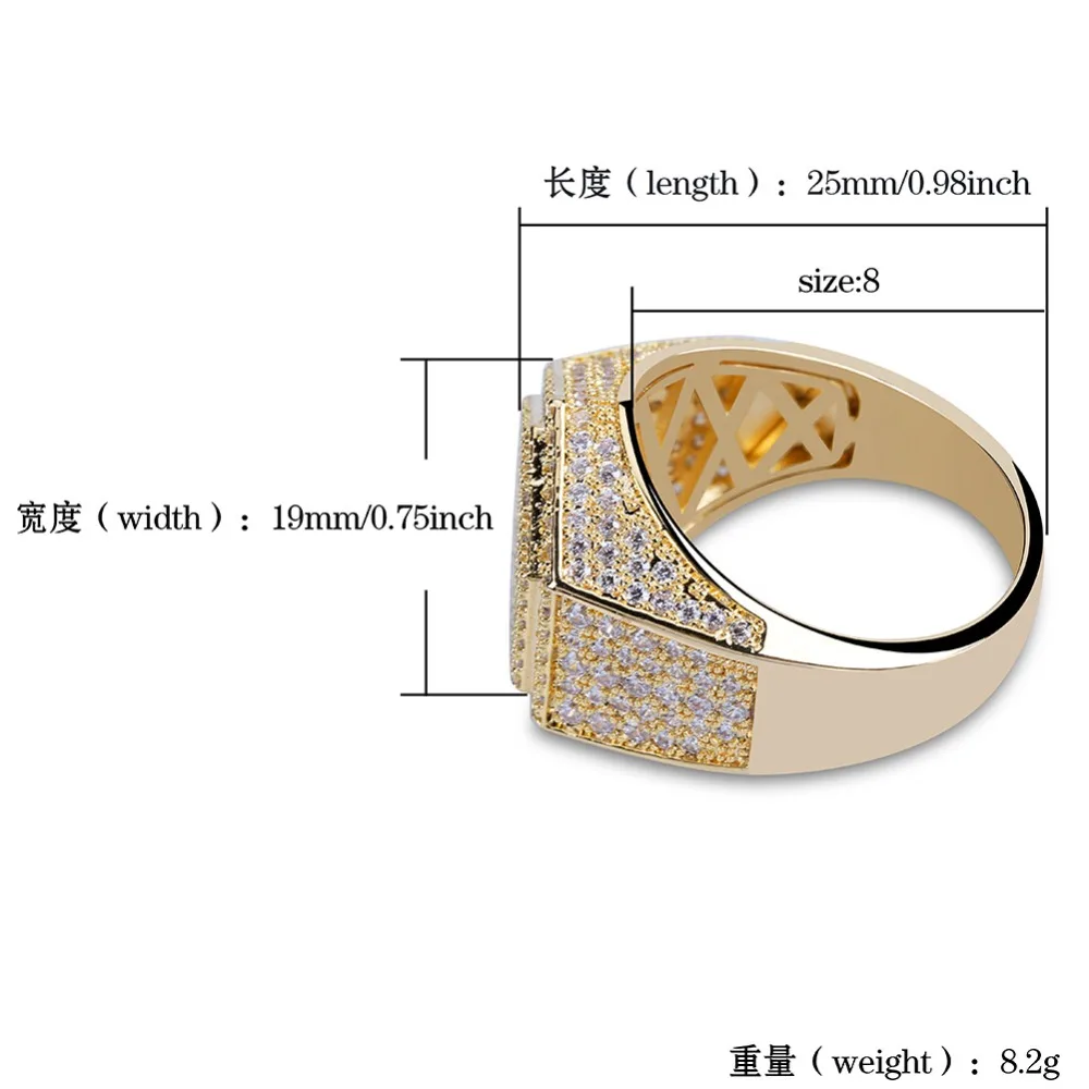 TOPGRILLZ хип-хоп модные кольца Медь Золото Серебро Цвет Iced Out Bling микро проложить кубический циркон геометрическое кольцо подвески для мужчин