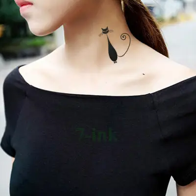 045 Transfert Deau Faux Tatouage Sexy Petit Chat Tatouage Sur Le Cou Derrière Loreille Tatouage Temporaire étanche Pour 1056 Cm Femme Gril In