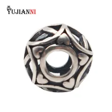 

925 Sterling Silver Peace Charms 4.5 Hole Hollow Beads with Hearts Fits DIY Original Brand Troll Bracelet & Necklace Jewelry