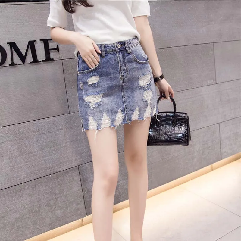 

Denim Skirt Women Sexy Casual Mini Summer Skirts High Waist Pencil Skirt Blue Bodycon Jeans Skirt saia Plus Size Retro Skirt