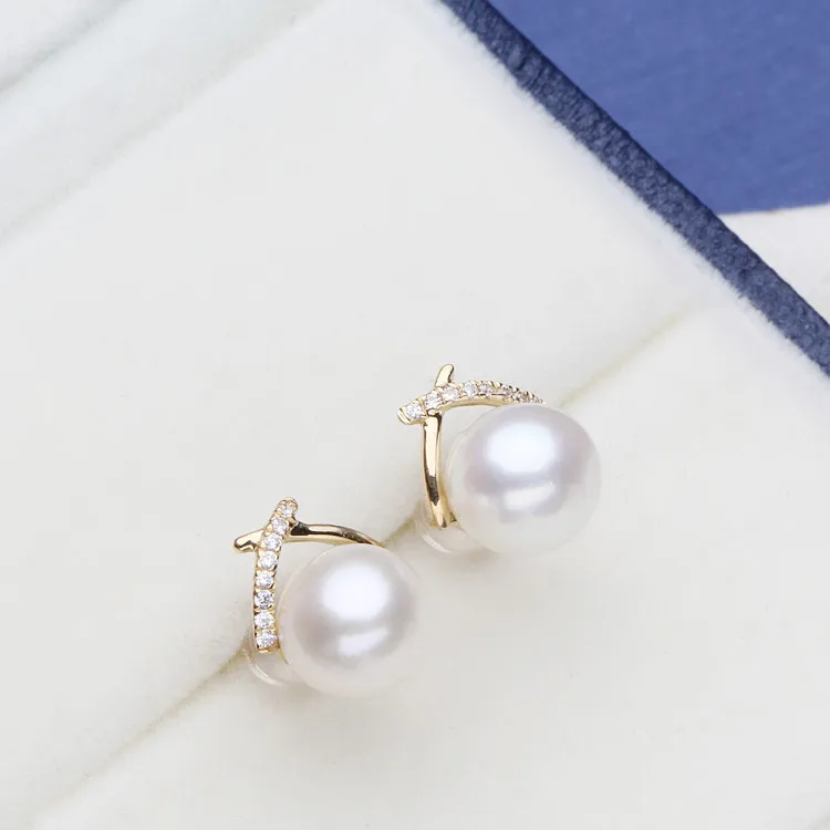 

Luxury genuine 18k gold jewelry for women top quality yellow gold earrings Fit Half Hole Pearl DIY Accessories