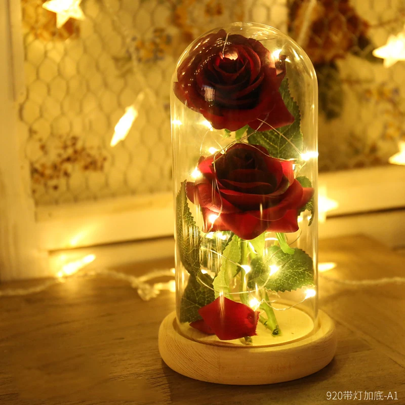 Beauty and the Beast Rose Lamp Full Kit Red Silk Rose and Led Light