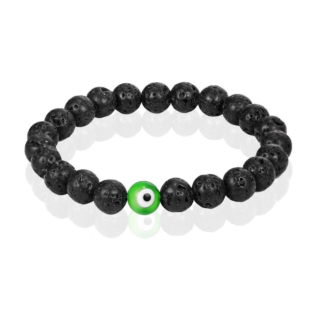 New 8MM Natural Black Volcanic Lava Stone  Beads Bracelet Colored eyes Beads Bracelet for Women Men Wear Jewelry Gift6