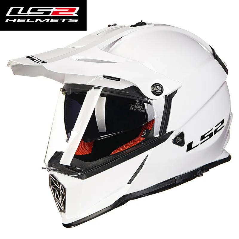 LS2 MX436 внедорожный мотоциклетный шлем с солнцезащитным покрытием ls2 pioneer moto cross шлем с двойными линзами, одобренный ECE - Цвет: white
