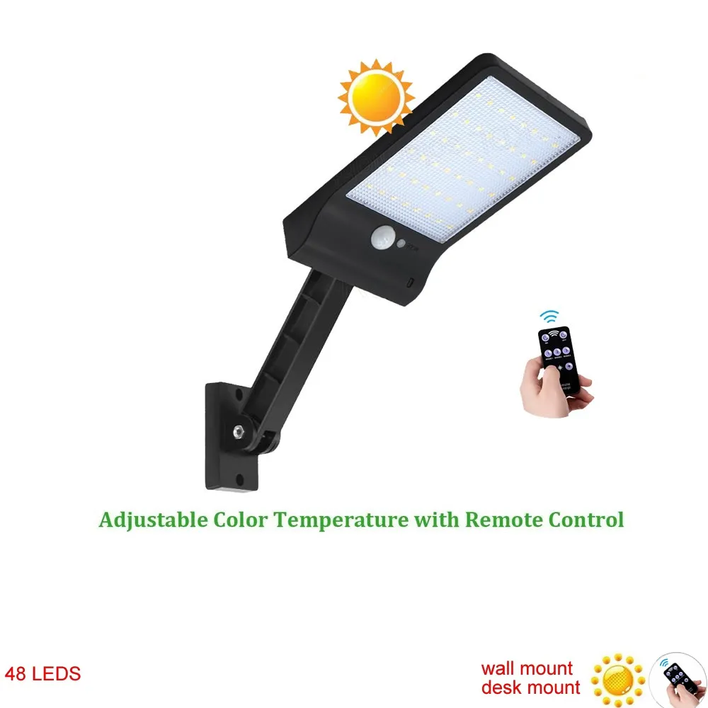 

desk wall mount remote control rotate bracket solar street light 48 LED 500 LM Solar Lamp Human Body Induction Light 3 Modes Di