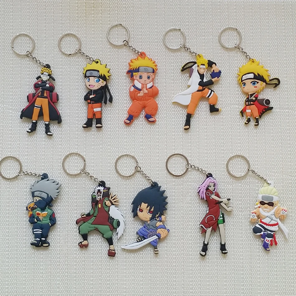 

Cartoon Naruto Uzumaki Naruto PVC Keychain double PVC Chaveiro Uchiha Sasuke Haruno Sakura Gai Writing the wheel eye Pendant