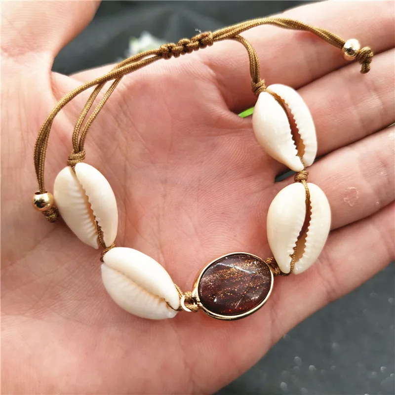 

Fashion Cowrie Shell Charm Bracelet for Women Woven Rope Chain Cowrie Crystal Bead Braclet Vintage Jewelry