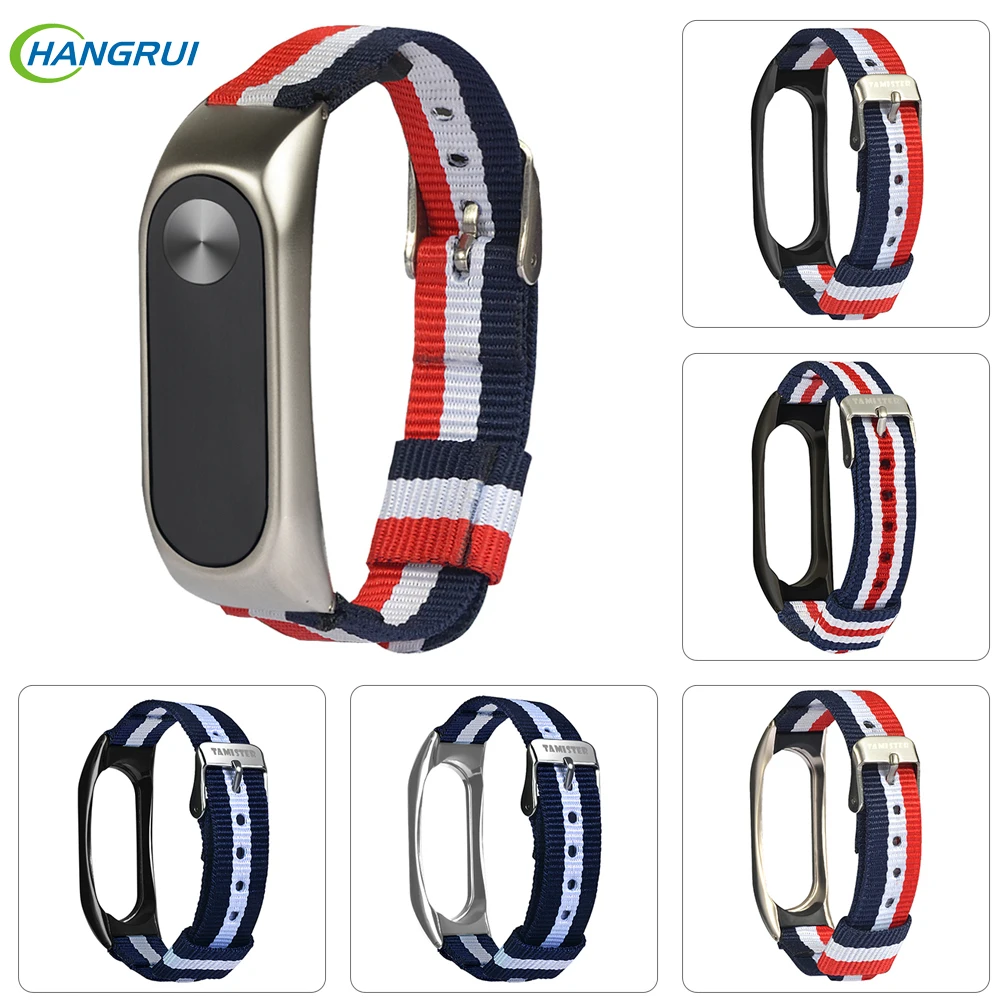 Hangrui Stripe Canvas Mi Band 3 Strap Mi Band 2 Bracelet Fashion Straps With Metal Buckle For Xiaomi Mi Band 2 Smart Accessories