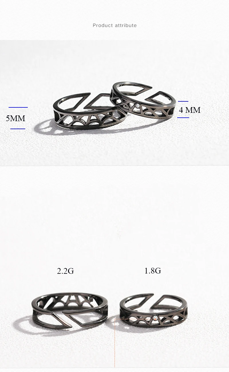 Qevila Fine Jewelry Net Love Ring Authenic 925 Sterling Silver Unique Couple Ring Loyal Black Rings for Women men Valentine Gift (3)