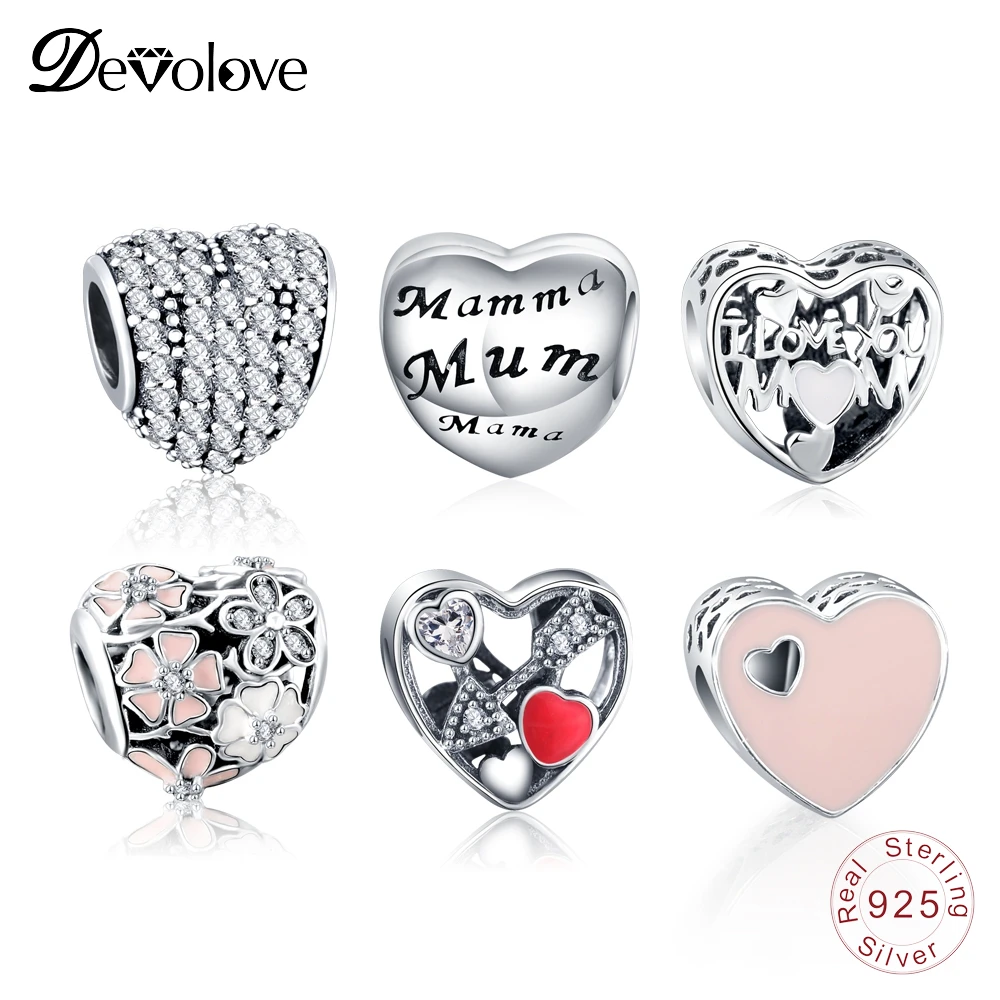 Devolove 925 пробы бусины в форме сердца подходят к оригиналу Cham Pandora браслет