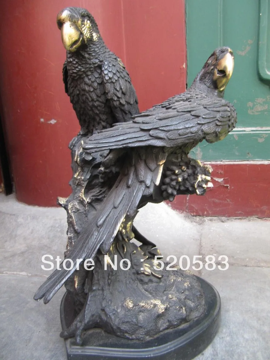 

14'' West Art bronze copper sculpture two hawk parrot Art Deco figurine statue