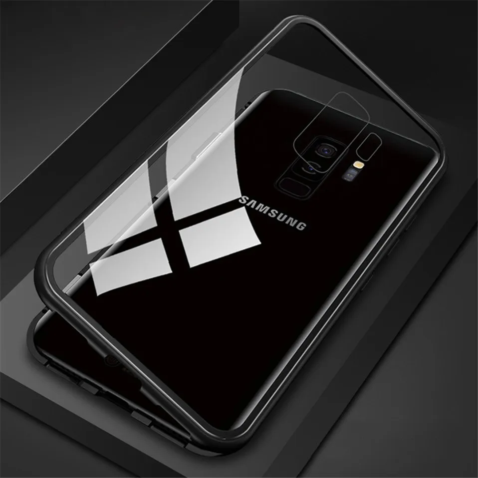 

Full Body Protective Magnetic Glass Case For Samsung Note 8 9 S7 S8 S9 S10 J4 Plus Metal Magnet Flip Cover for A7 A8 A9 M10 M20